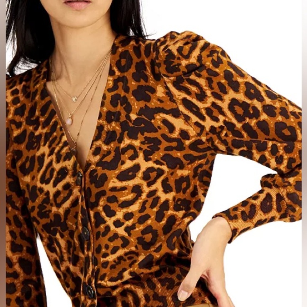 Animal print cardigan.